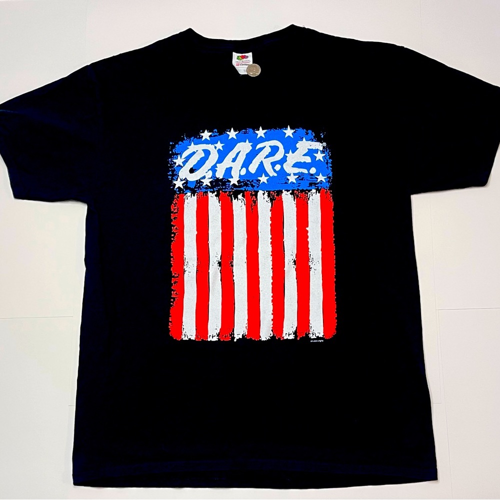 Vintage Dare T Shirt Black American Flag Mens Large Retro D.A.R.E.